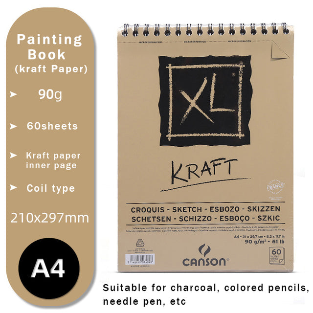 CANSON Art Painting Book 16K/8K/A4/A3 for Sketch/Marker/Acrylic/Watercolor/Pencil/Toner Stick Book Kraft Paper Book XL Series