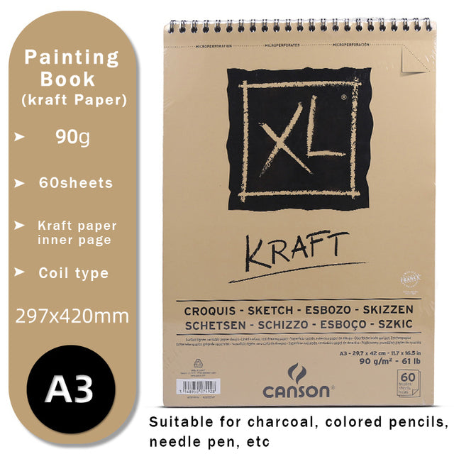 CANSON Art Painting Book 16K/8K/A4/A3 for Sketch/Marker/Acrylic/Watercolor/Pencil/Toner Stick Book Kraft Paper Book XL Series