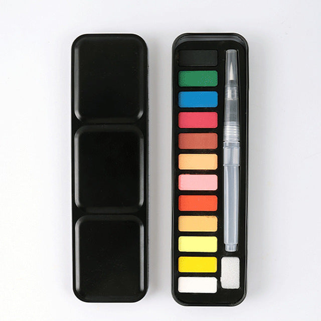 12/18/24/36 Colors Solid Watercolor Paint Set Portable Metal Box With Water Color Brush