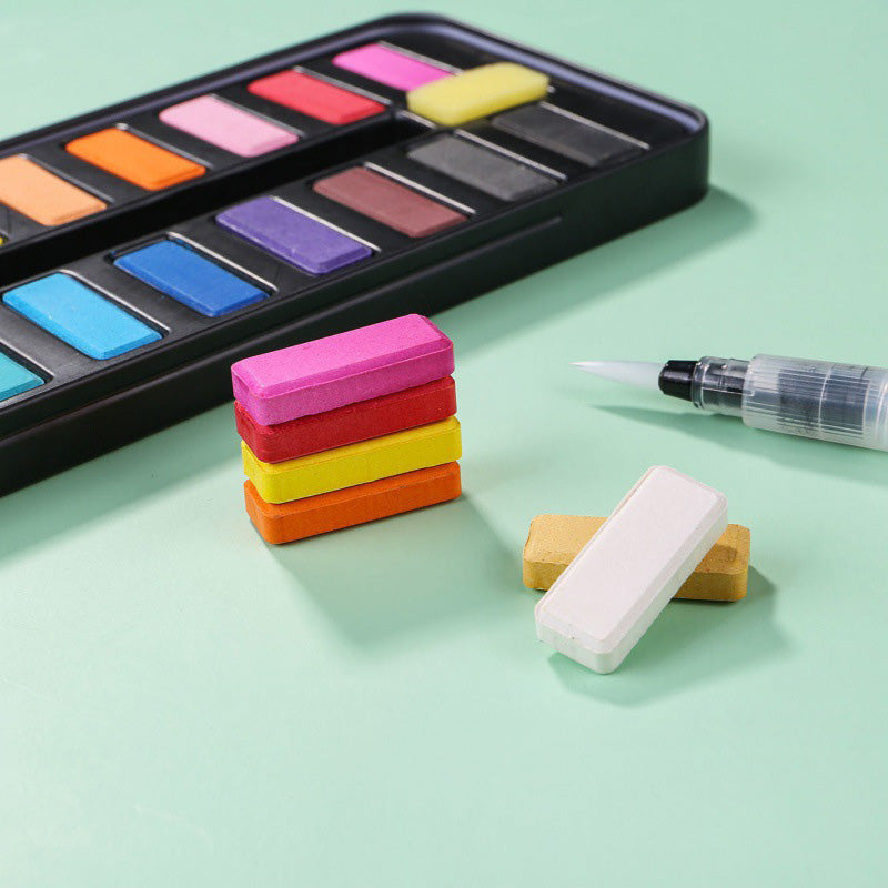 12/18/24/36 Colors Solid Watercolor Paint Set Portable Metal Box With Water Color Brush