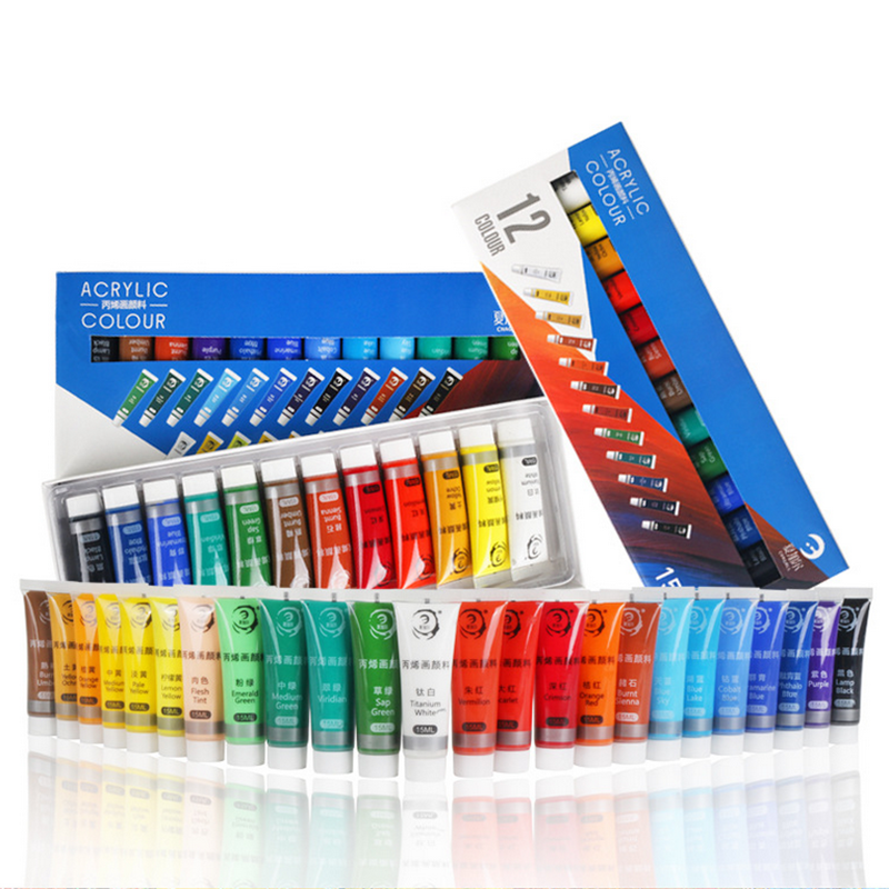 Acrylic Paint Set of 12 Colors 15ml Tubes