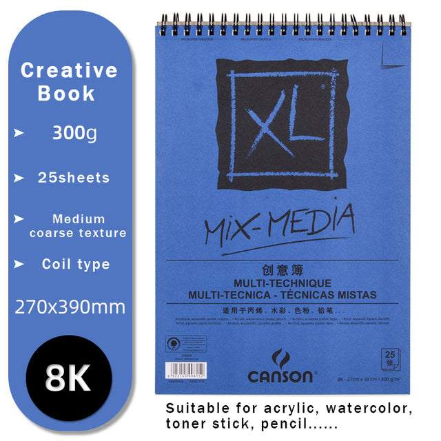 CANSON Art Painting Book 16K/8K/A4/A3 for Sketch/Marker/Acrylic/Watercolor/Pencil/Toner Stick Book Kraft Paper Book XL Series