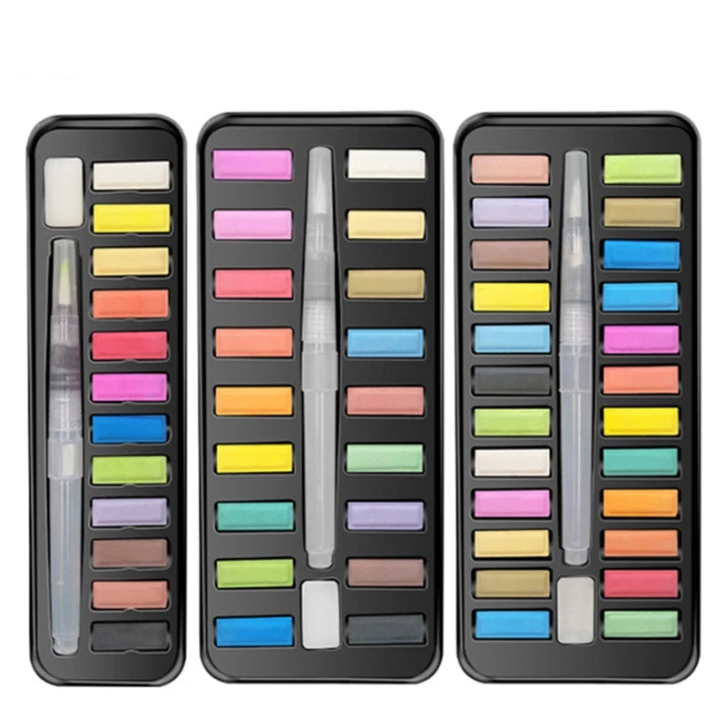 12/18/24/36 Colors Solid Watercolor Paint Set Portable Metal Box With Water Color Brush