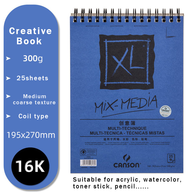 CANSON Art Painting Book 16K/8K/A4/A3 for Sketch/Marker/Acrylic/Watercolor/Pencil/Toner Stick Book Kraft Paper Book XL Series