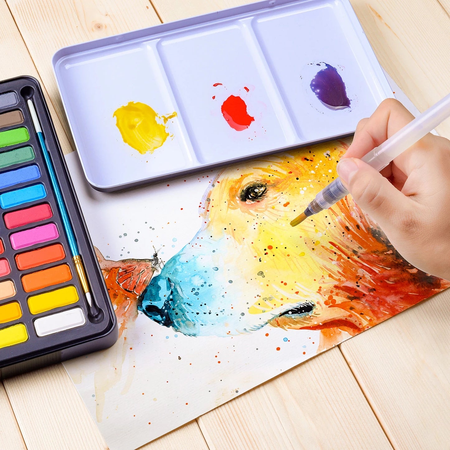 12/18/24/36 Colors Solid Watercolor Paint Set Portable Metal Box With Water Color Brush