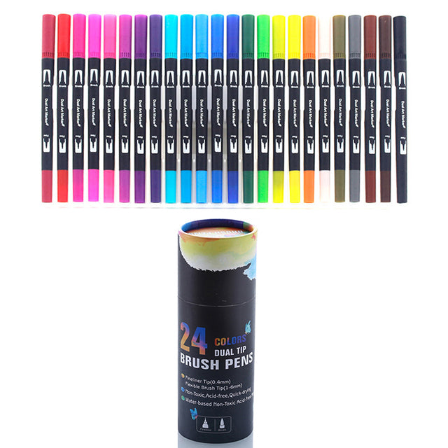 6-24 Colors Dual Brush Pens Art Markers, Artist Fine & Brush Tip