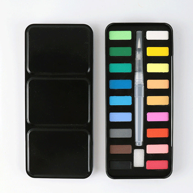 12/18/24/36 Colors Solid Watercolor Paint Set Portable Metal Box With Water Color Brush