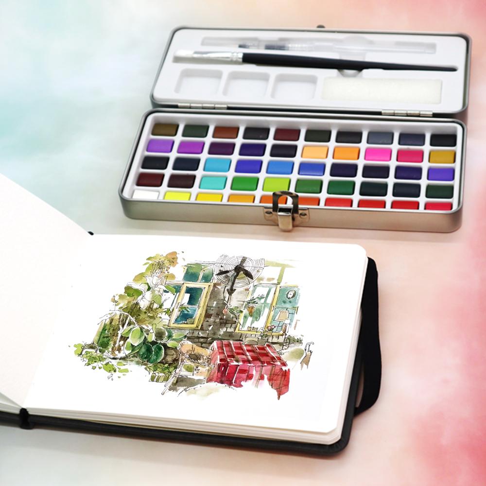12/18/24/36 Colors Solid Watercolor Paint Set Portable Metal Box