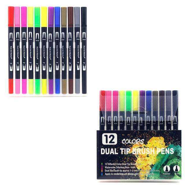 12-160 Colors Brush Pens Markers Set Dual Tips Fine Drawing