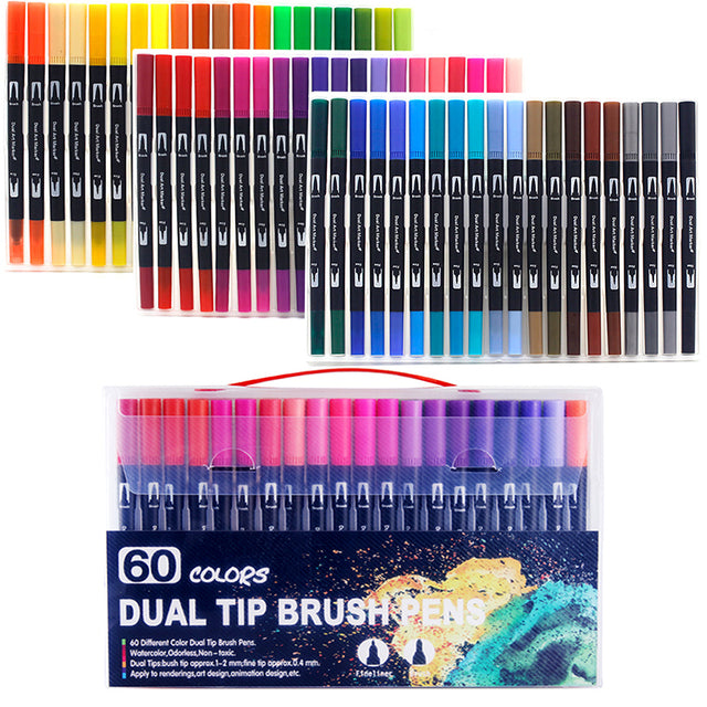 Watercolor Dual Tip Brush Marker Pen Fineliner Art Brush Pen for Painting  Drawing Coloring School Stationary Supplies