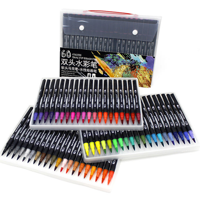 Watercolor Pens FineLiner Dual Tip Brush Art Markers Pen 36/48/72/60/ –  AOOKMIYA