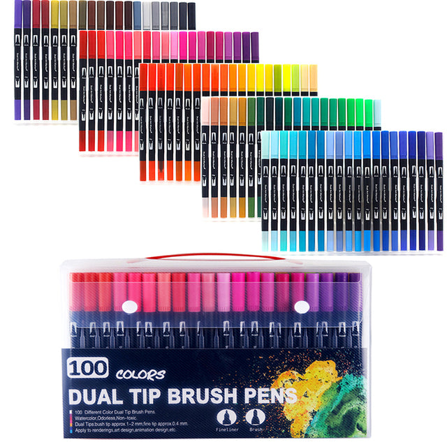 Agptek 100 Colors Dual Tip Brush Pens