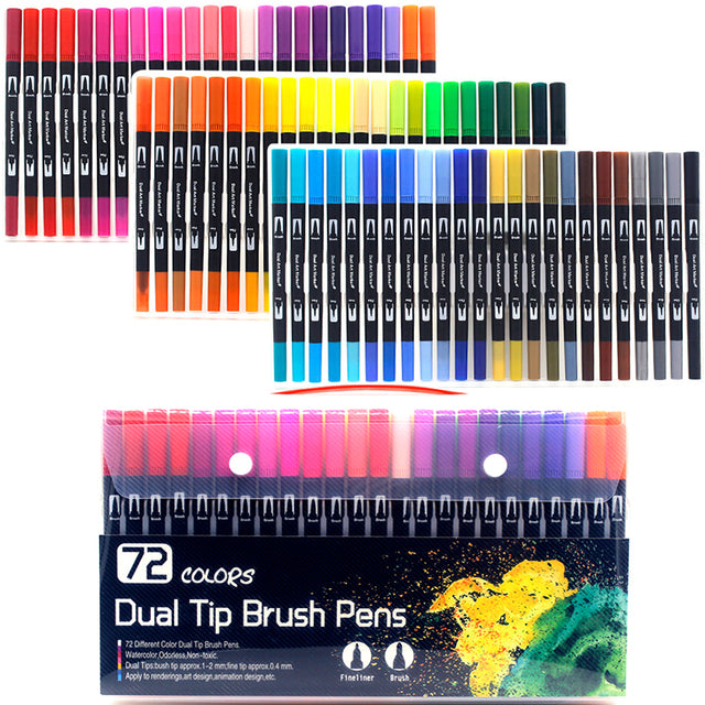 60/72/100 Colors Drawing Brush Pens Watercolor Drawing Pen Fineliner  Coloring Maker Pen for Journal Dual Tip Art Supplies