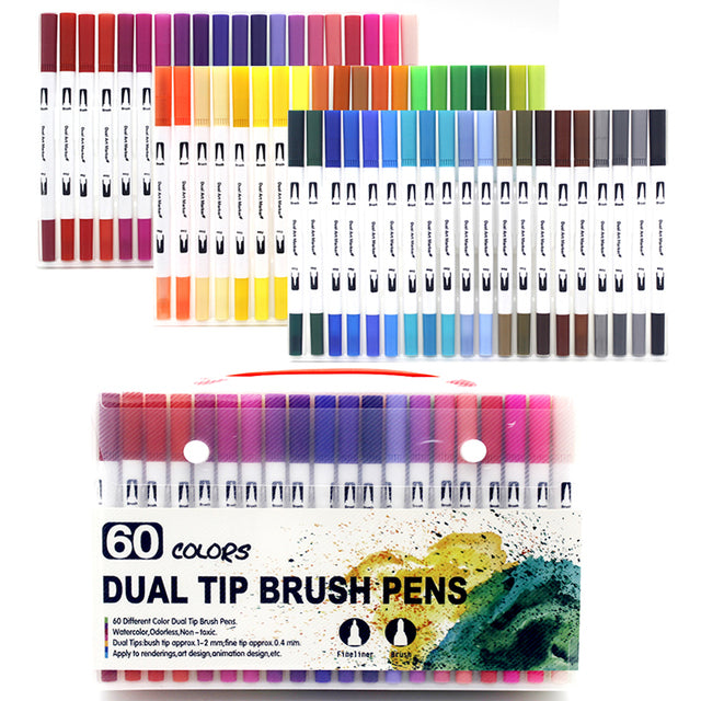 100 Unique Colors Dual Tip Brush Pens Non-Toxic Odorless Markers